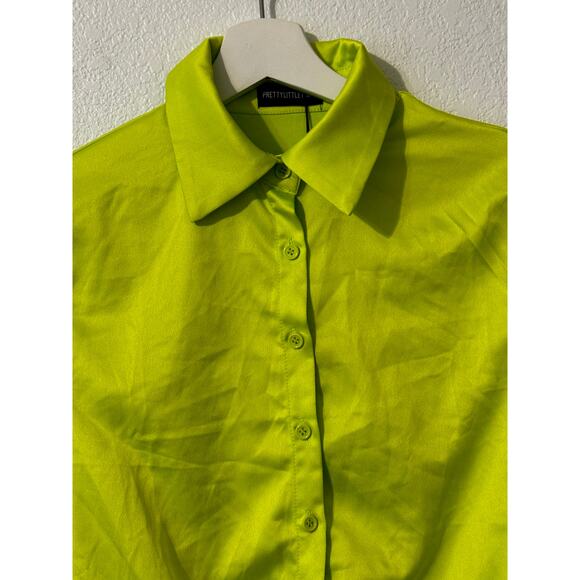 Pretty Little Thing Lime Satin Shirt Bodysuit Size 6 - Picture 3 of 7